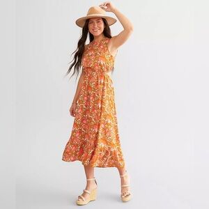 Willow & Root midi dress size a orange and pink sundress